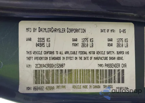 2006 Chrysler 300C z USA, uszkodzony, nr VIN 2C3LA63HX6H244388